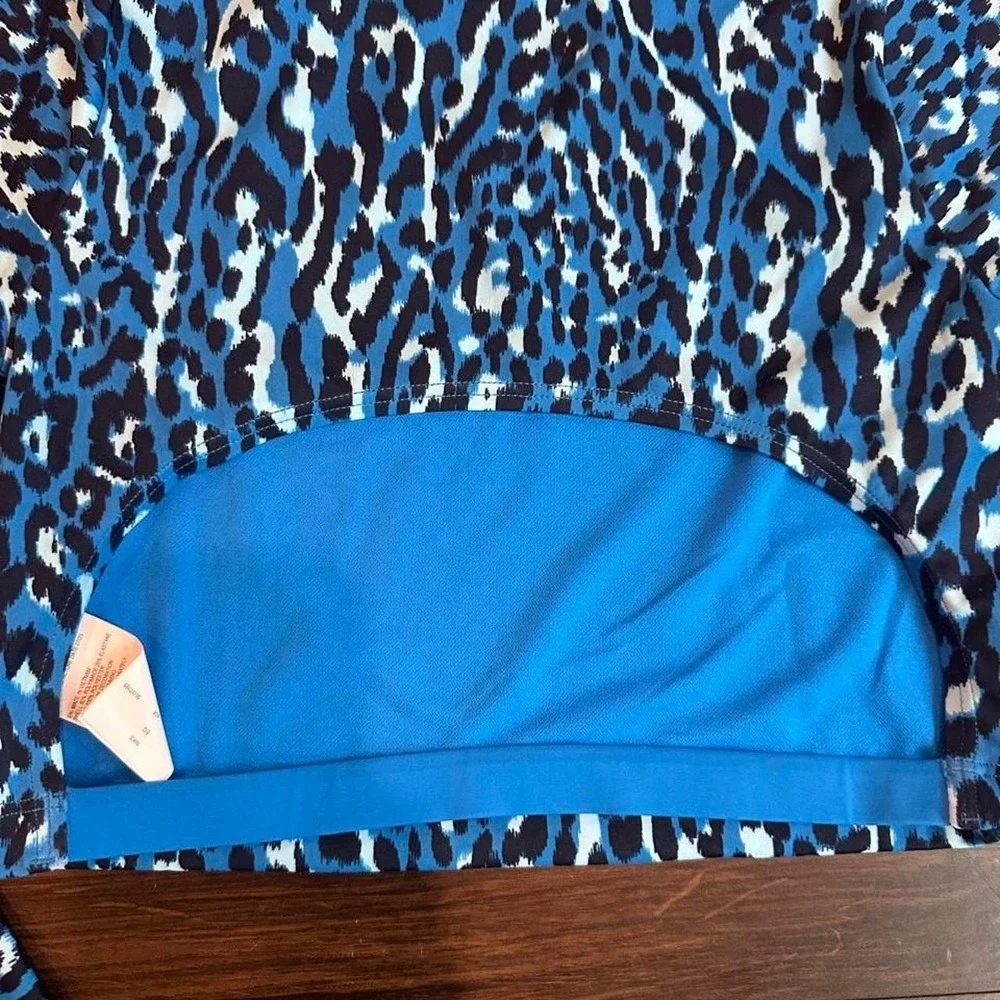 Nike Swim Blue Leopard Rash Guard and High waisted brief bottoms Girls Size XL
